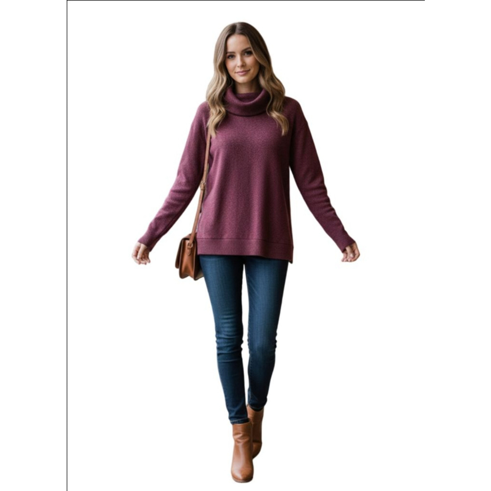 Women's EMILY DANIELS Burgundy Cowl Neck Sweater L